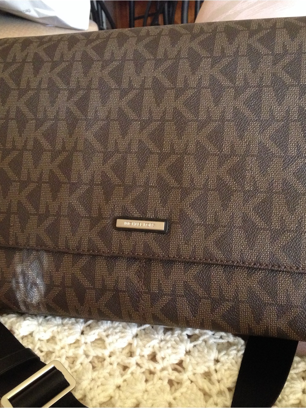 Michael Kors Brown MK Logo Messenger Bag with Black Strap